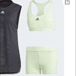 Adidas sports bra & 3” shorts glow green medium